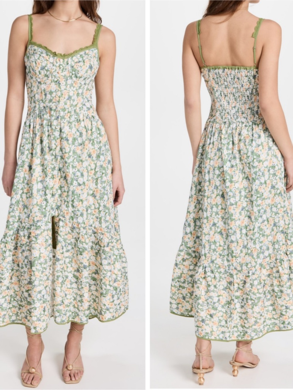 ASTR the Label | Yamila Midi Dress Olive Yellow Floral Eyelet | Medium - Picture 3 of 16